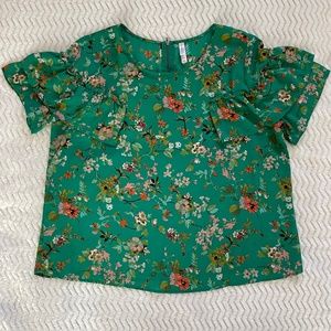 Blouse Woman's Top Green Floral XXL 2X
